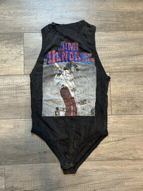 Jimi Hendrix Rockin Artwork Women's Size S Small Bodysuit Black Grey Graphic
